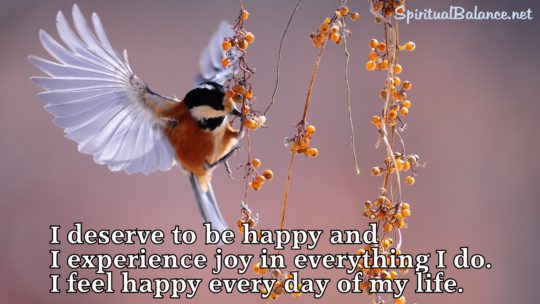 I deserve to be happy and I experience joy in everything I do. I feel happy every day of my life. ~ Affirmation for Happiness